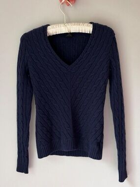 Ralph Lauren Navy Cable Knit V-Neck Sweater